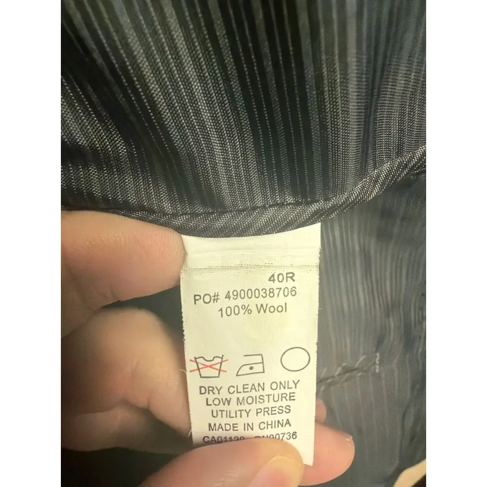Calvin Klein Blazer 40R Black Gray Striped Slim Fit Wool Sport Coat Macys Tag
